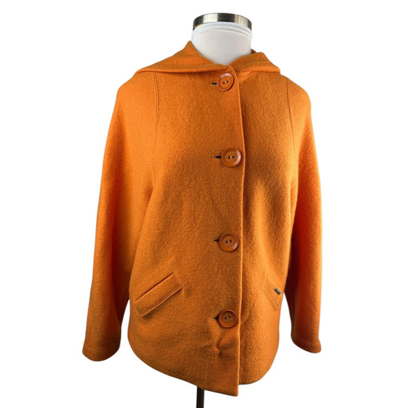 Geiger Austria Boiled Wool Coat Cardigan Jacket Hooded Button Orange Size 36 - Picture 15 of 16
